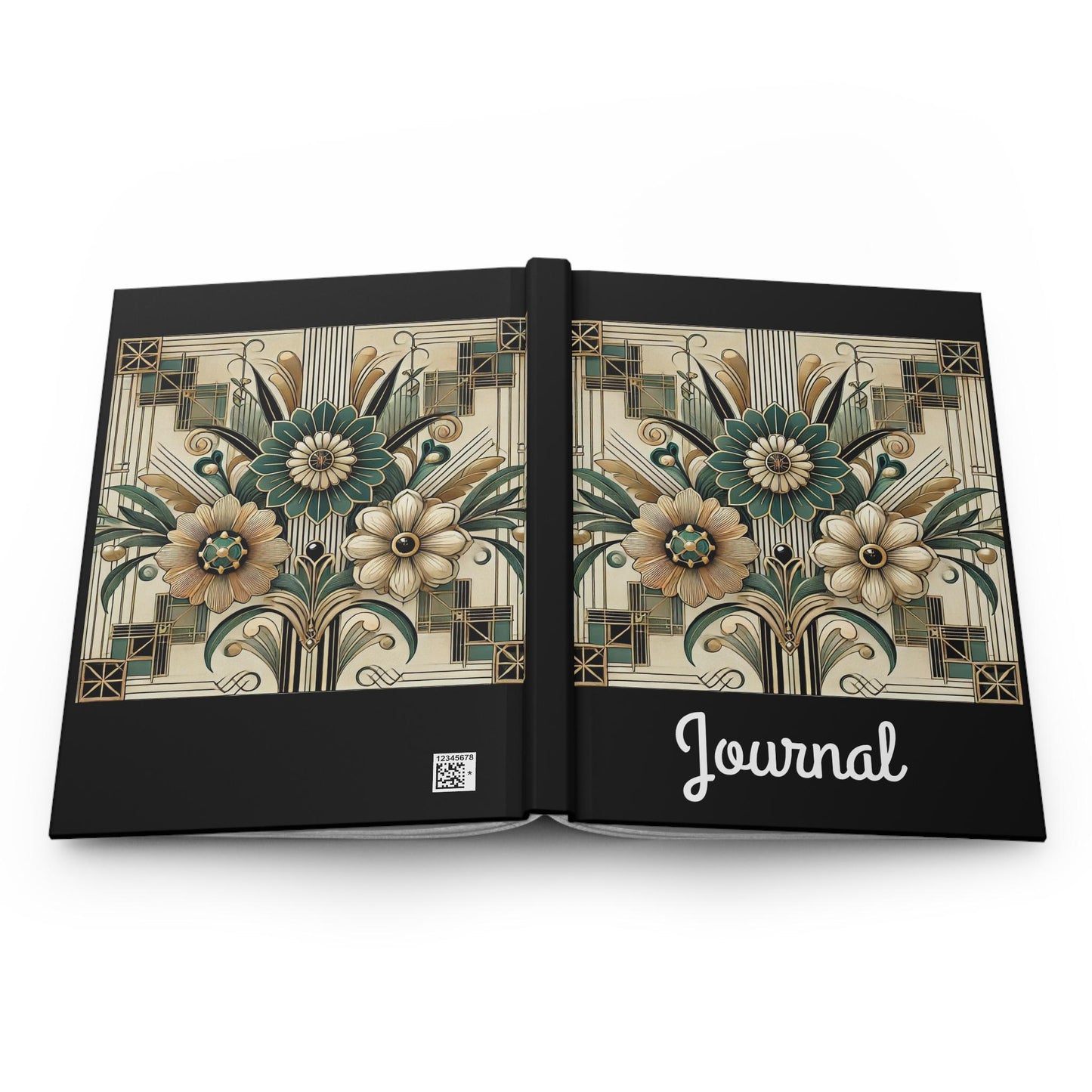 Floral Journal Hardcover - Vintage Art Deco Design - Book Lovers Gift, Retro Diary, Nature Journal, Literature Notebook