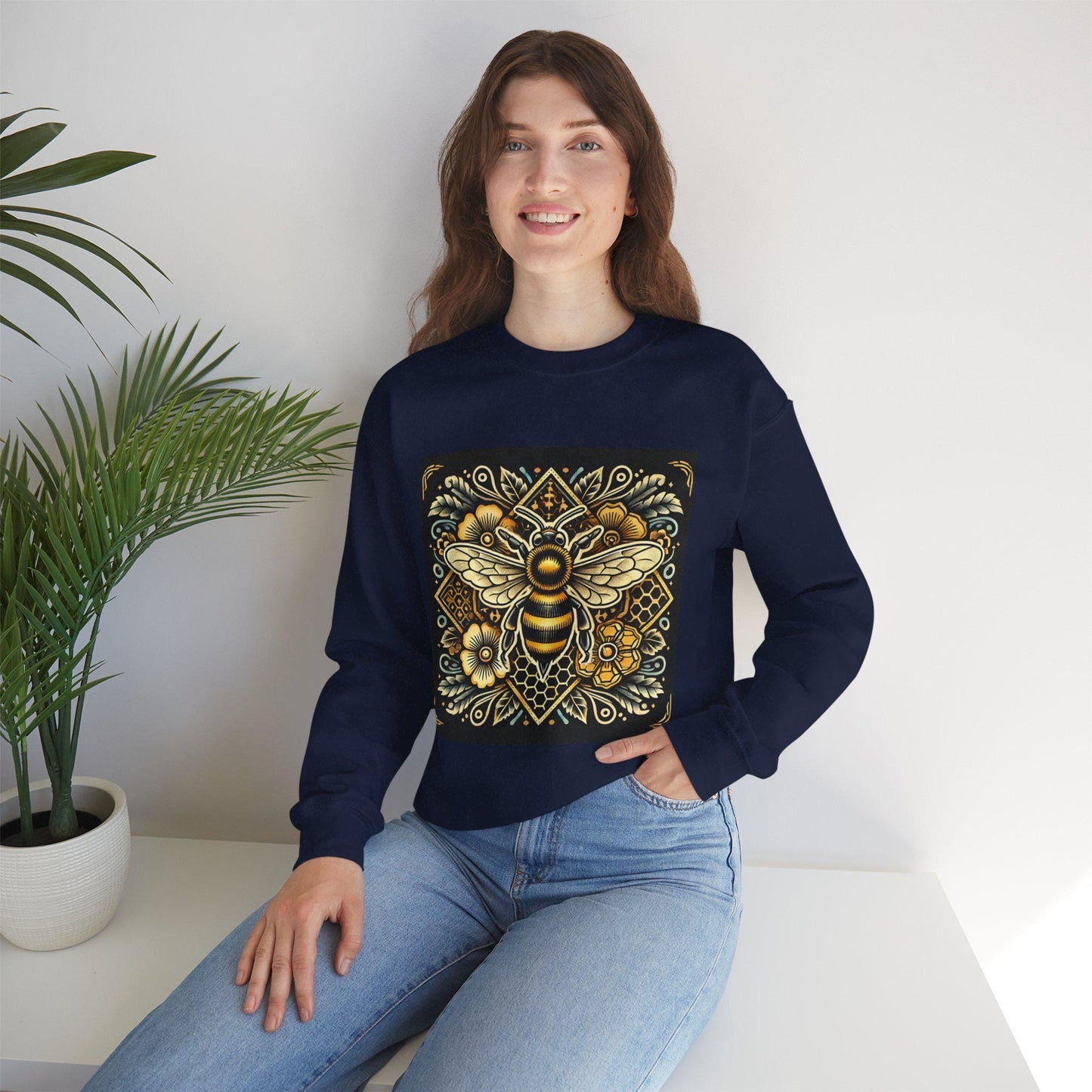 Honey Bee Sweatshirt, Vintage Tattoo Design, Unisex Crewneck Jumper, Bee Pullover, Gift for Animal Lover, Retro Style, Beekeeper