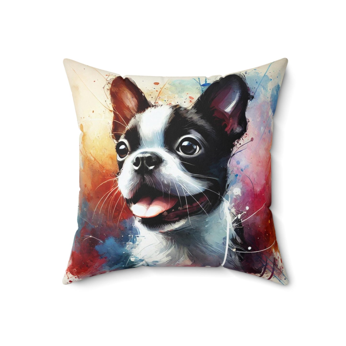 Pillow Boston Terrier Watercolor Design, Unique Housewarming Gift, Modern Art Charm, Soft Throw Pillow, Chic Home Decor, Dog Lover Gift