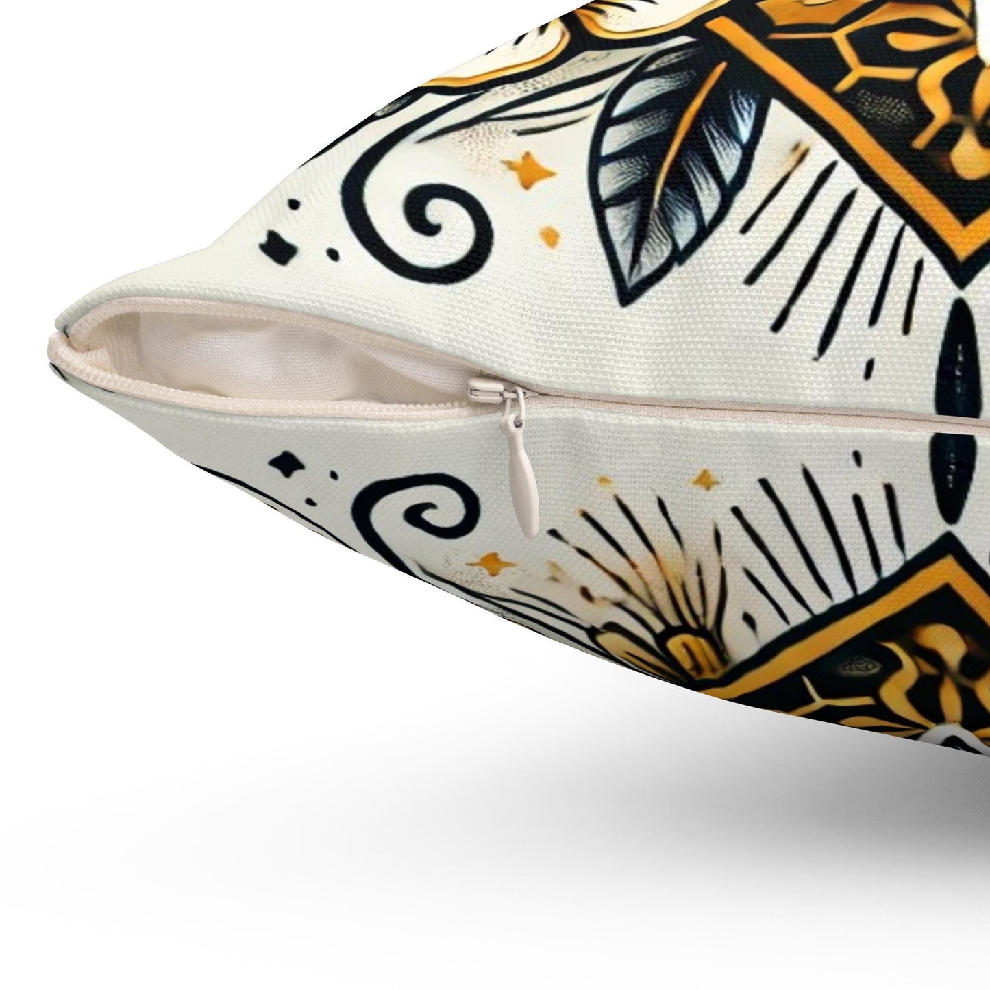 Honey Bee Square Pillow, Vintage Tattoo Design, Retro Charm, Housewarming Gift, Spun Polyester Cushion Cover, Nature Lover, Throw Pillow