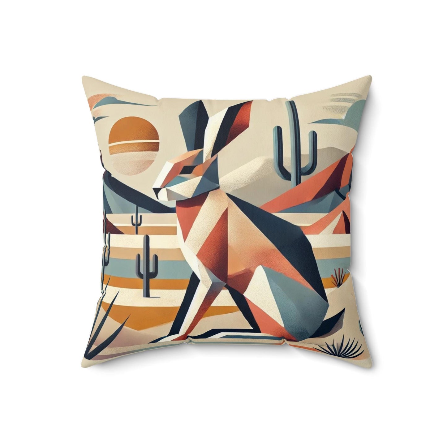 Square Pillow Modern Southwestern Jackrabbit Design, Unique Housewarming Gift, Retro Charm, Soft Throw Pillow, Home Decor, Rabbit Lover Gift