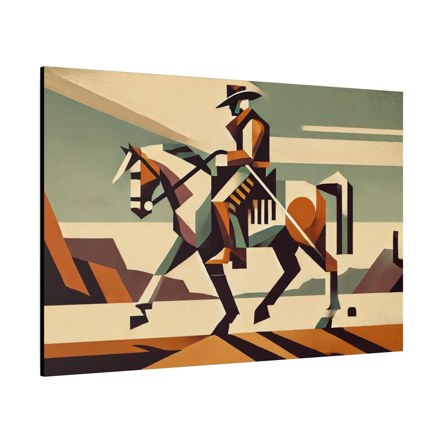 Canvas Print, Original Modern Cubist Cowboy Horse, Matte Stretched Art, 7 Sizes, Landscape Painting, Southwestern Home & Office Wall Decor