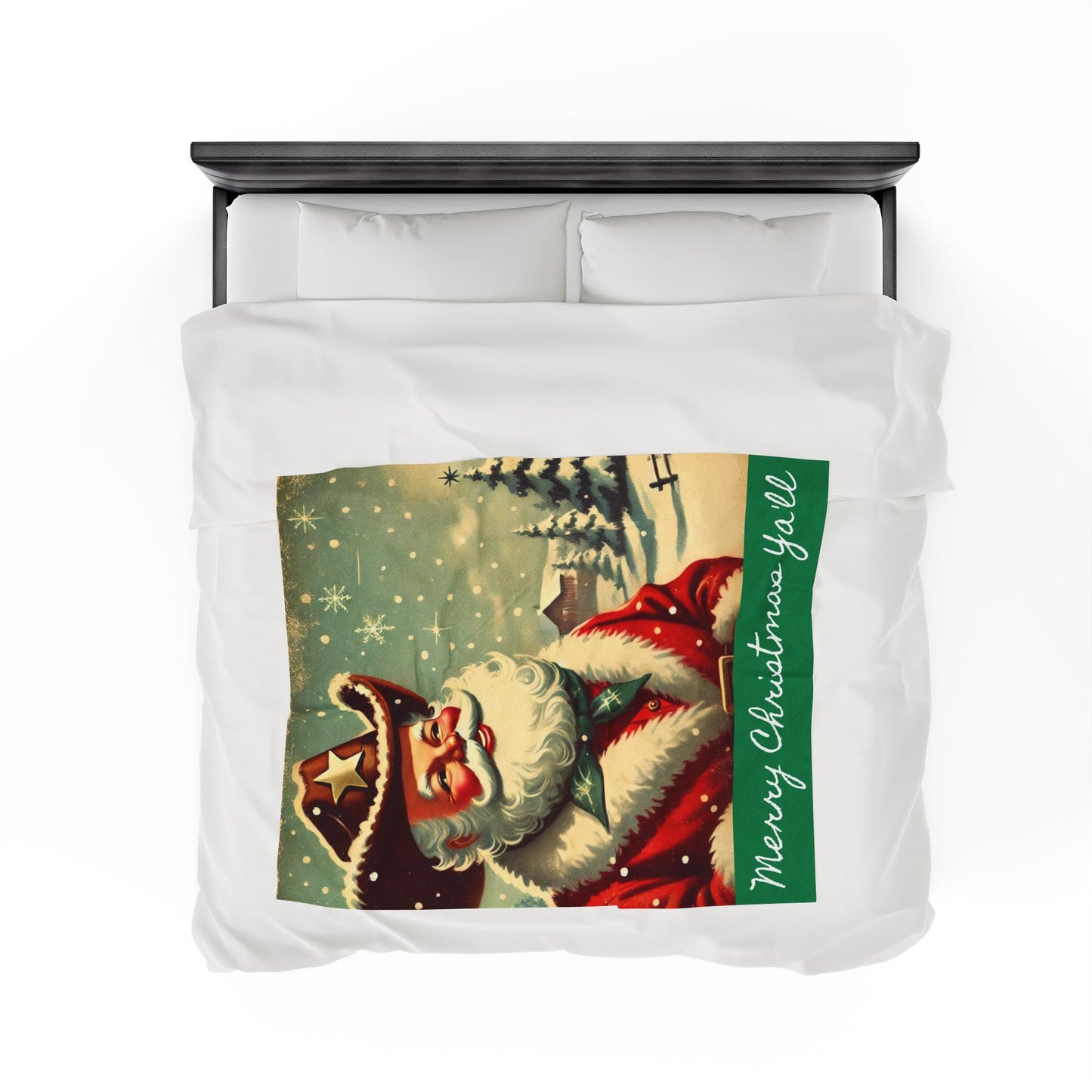 Plush Blanket, Cowboy Santa Claus Design, Fleece Throw, Housewarming Gift, Holiday Home Decor, Rustic Country Christmas Theme, Warm Bedding