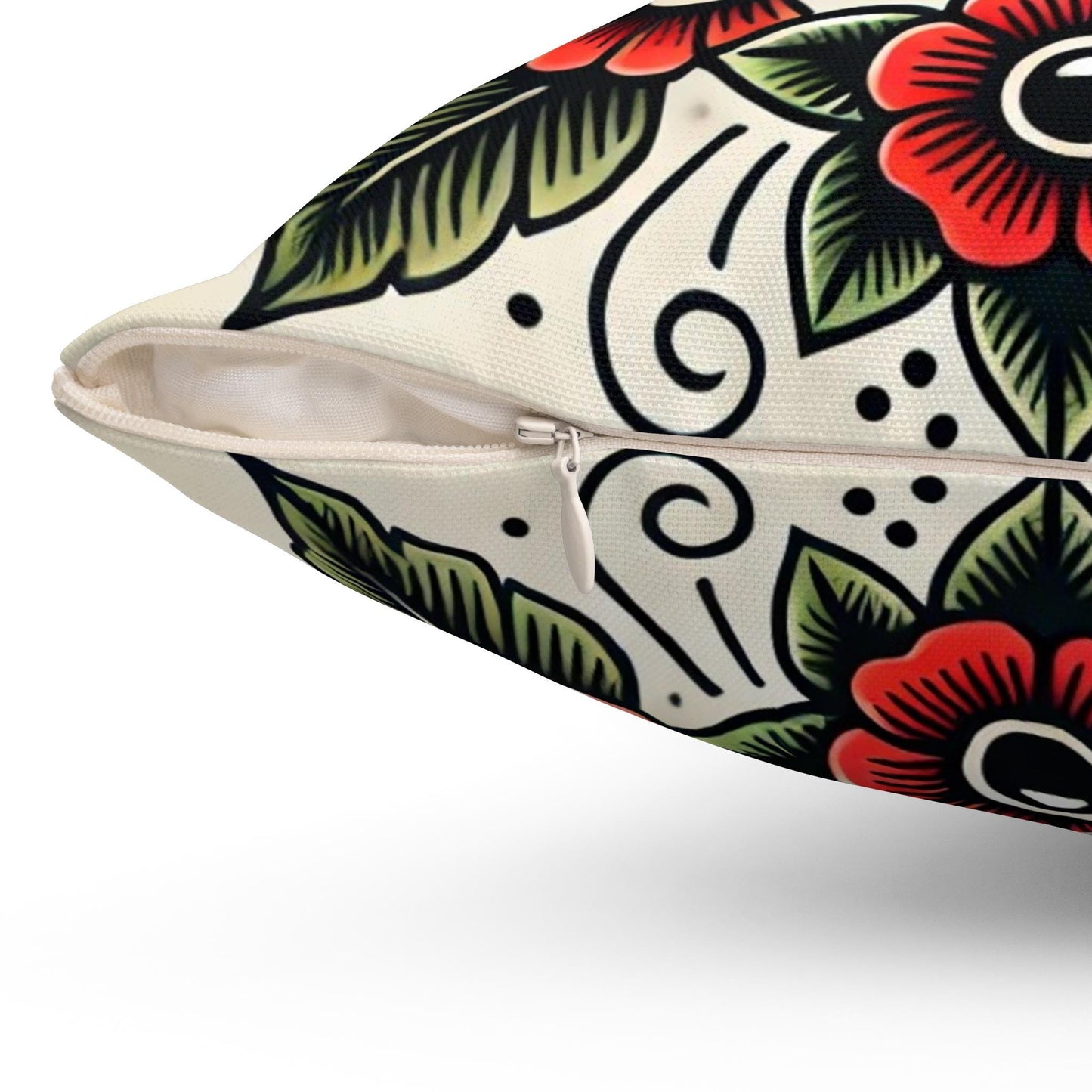 Ladybug Square Pillow, Vintage Tattoo Design, Retro Charm, Housewarming Gift, Spun Polyester Cushion Cover, Nature Lover, Soft Throw Pillow