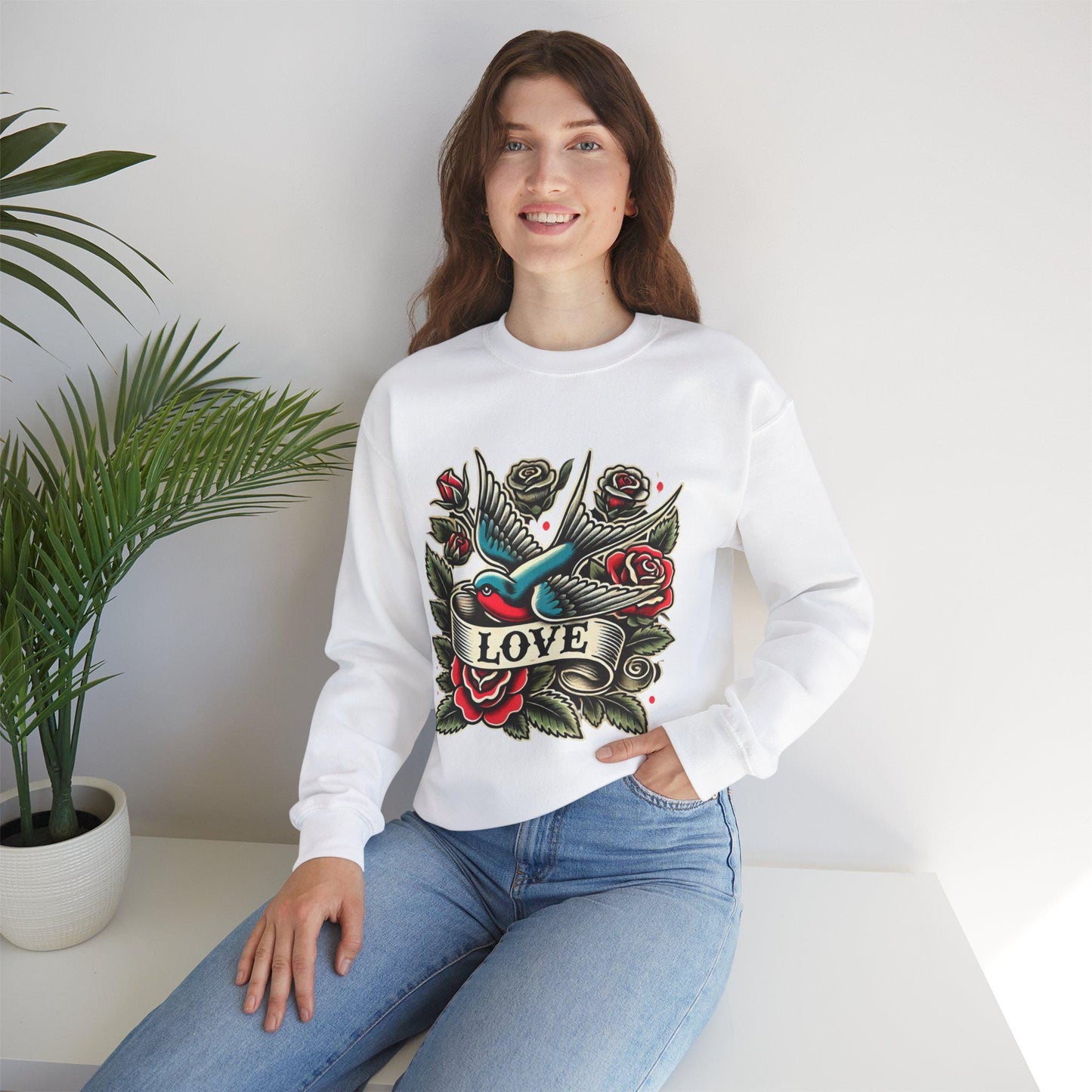 Vintage Tattoo Sweatshirt, LOVE Tattoo Design, Unisex Crewneck Jumper, Vintage Pullover, Gift for Tattoo Lover, Retro Style
