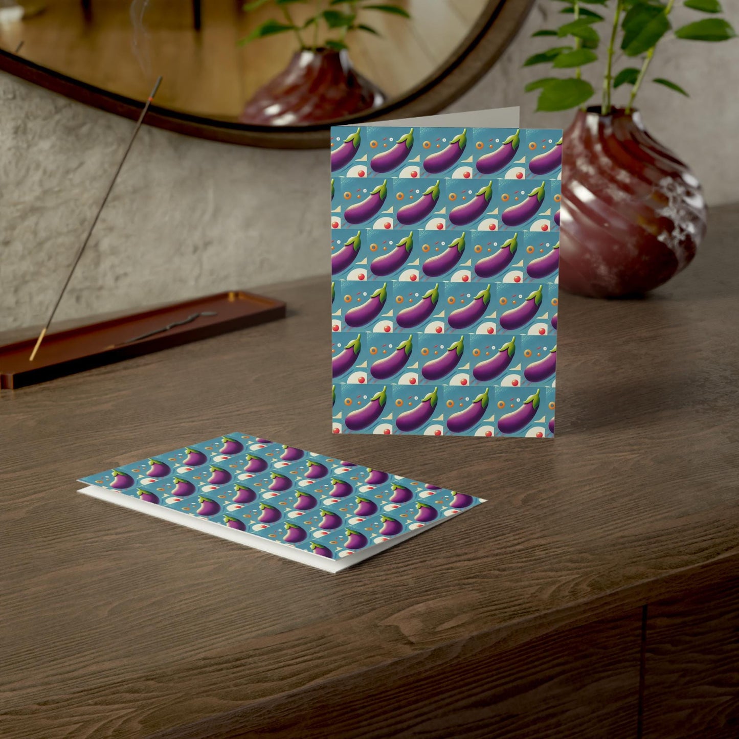 Funny Greeting Cards, Pack of 10, Original Eggplant Emoji Stationery Set, Spicy Unique Birthday Or Anniversary Gift