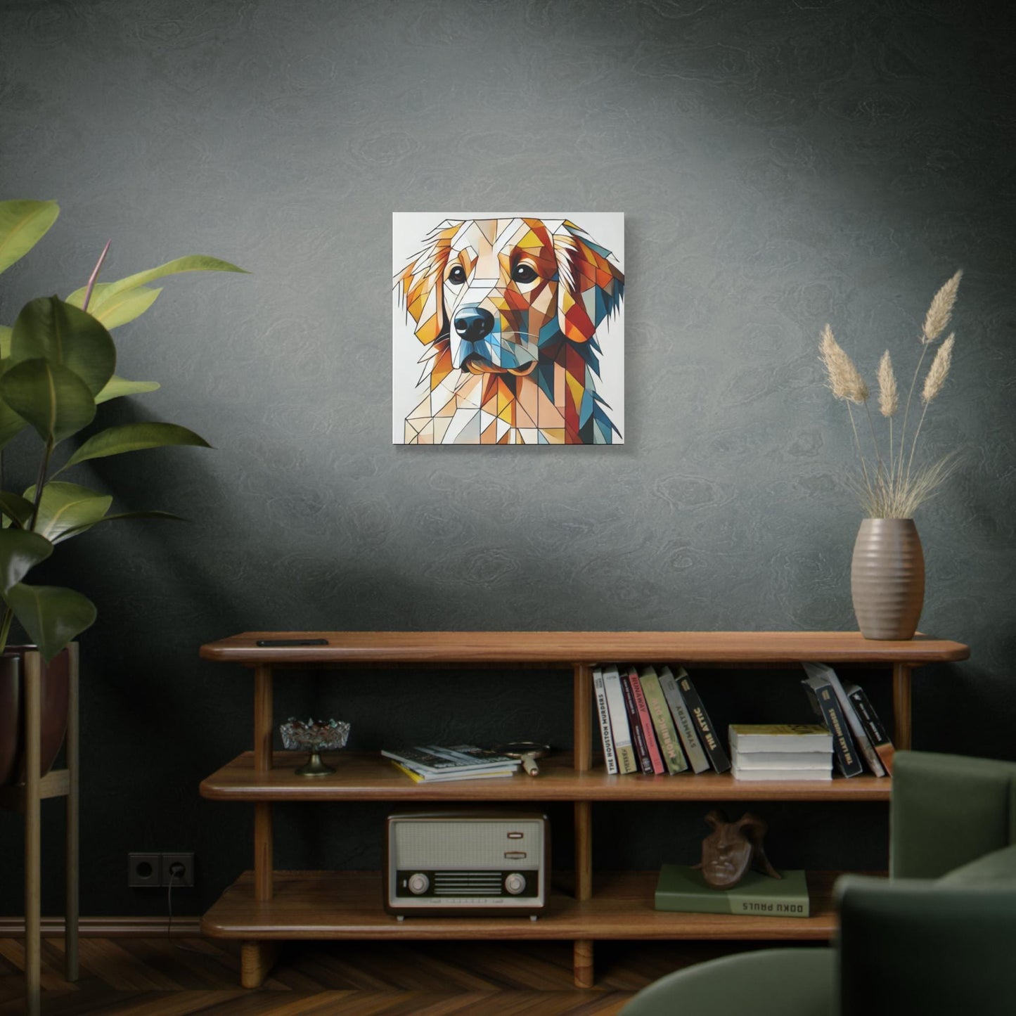 Golden Retriever Matte Canvas Print, Modern Cubist Design, Dog Wall Art, Modern Chic Decor, Unique Housewarming Gift, Golden Dog Lover