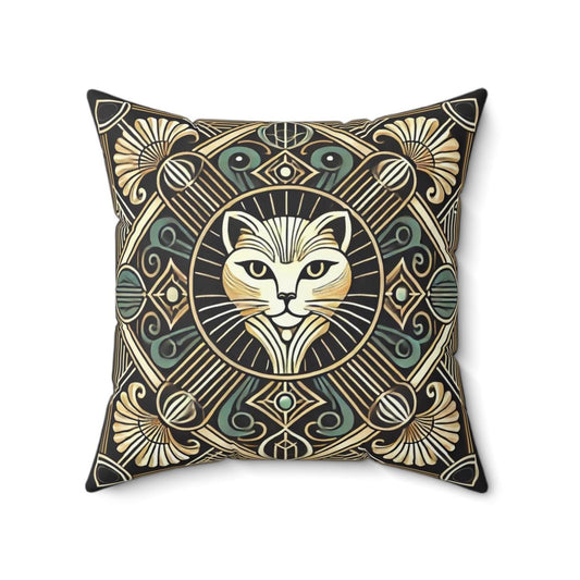 Art Deco Square Pillow, Vintage Cat Design, Retro Charm, Housewarming Gift, Spun Polyester Cover, Gift for Cat or Art Lover, Throw Pillow