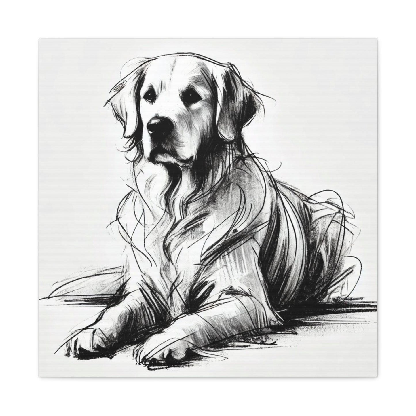 Golden Retriever Matte Canvas Print, Classic Charcoal Sketch Design, Dog Wall Art, Modern Queer Decor, LGBT Housewarming Gift, Gay Dog Lover
