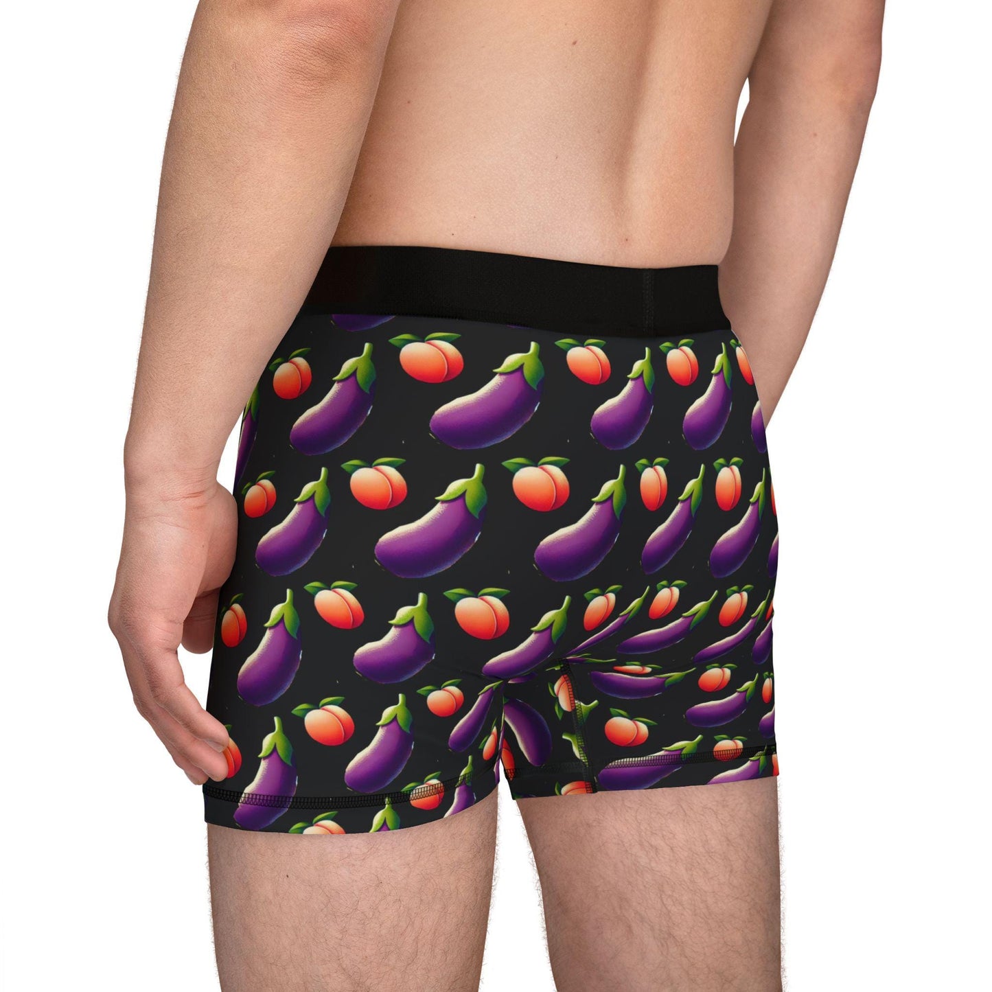 Men's Boxers, Funny Peach & Eggplant Emojis Design, Spicy Underwear Gift for Men, Sexy Soft Boxer Briefs, Birthday Anniversary Present