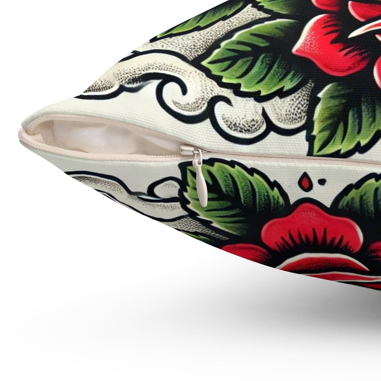 Square Pillow, Vintage Tattoo HOME Design, Retro Charm, Housewarming Gift, Spun Polyester Cushion Cover, Tattoo Lover, Soft Throw Pillow