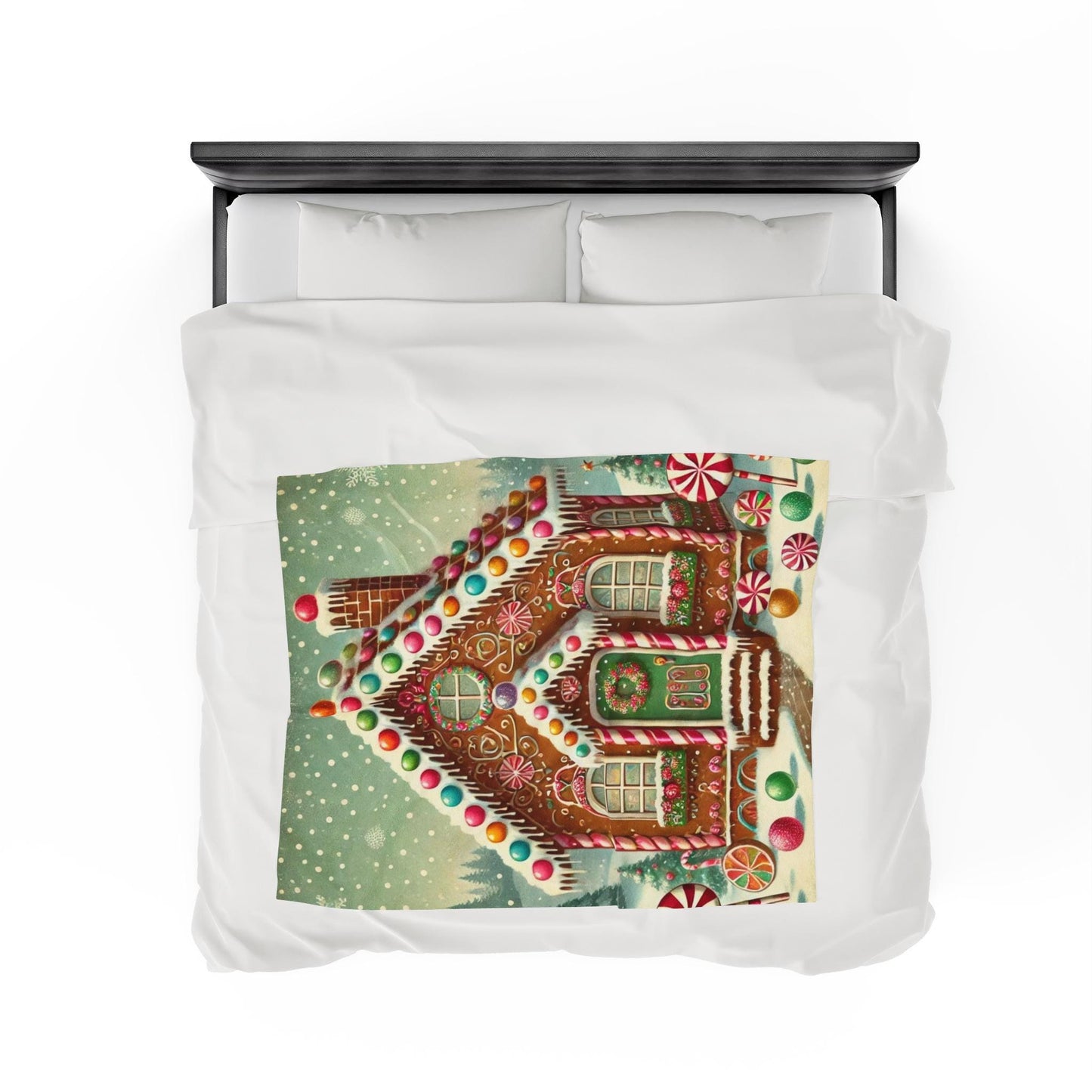 Plush Blanket, Gingerbread House Design, Soft Fleece Throw, Housewarming Gift, Holiday Home Decor, Christmas Theme, Warm Bedding