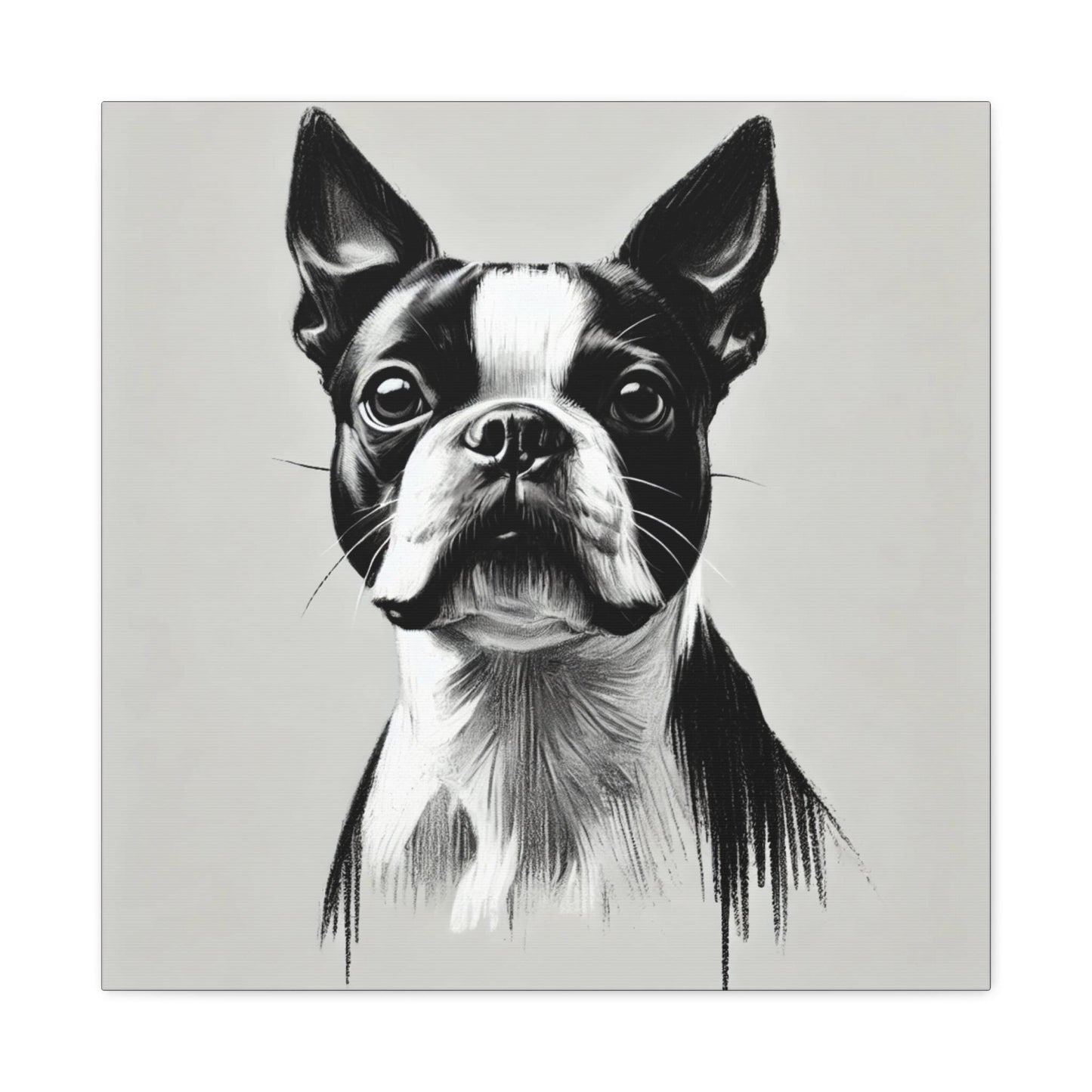 Boston Terrier Matte Canvas Print, Classic Charcoal Sketch Design, Dog Wall Art, Modern Queer Decor, LGBT Housewarming Gift, Gay Dog Lover