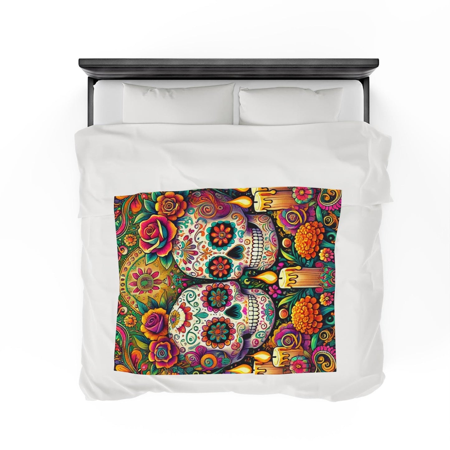 Plush Blanket, Day of the Dead, Sugar Skulls, Housewarming Gift, Soft Fleece Throw, Warm Bedding, Velveteen Blanket, Home Decor, Halloween