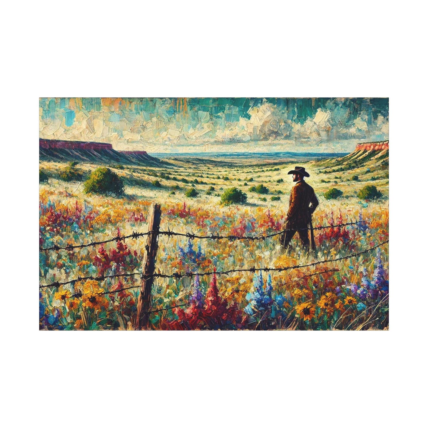 Original Impressionist Cowboy Canvas Print, Matte Stretched Art, 7 Sizes Available, Wall Decor, Texas Landscape Painting, Home Office Decor