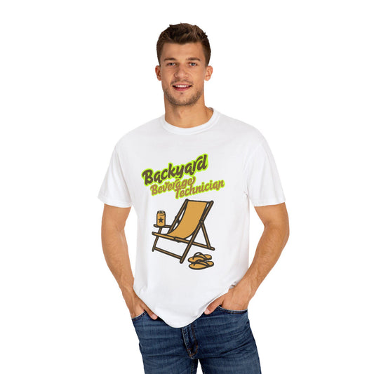 Backyard Beverage Technician T-shirt, Summer BBQ Tee, Perfect Gift for Homebodies, Unisex Garment-Dyed Top, Patio Drinking Accessory