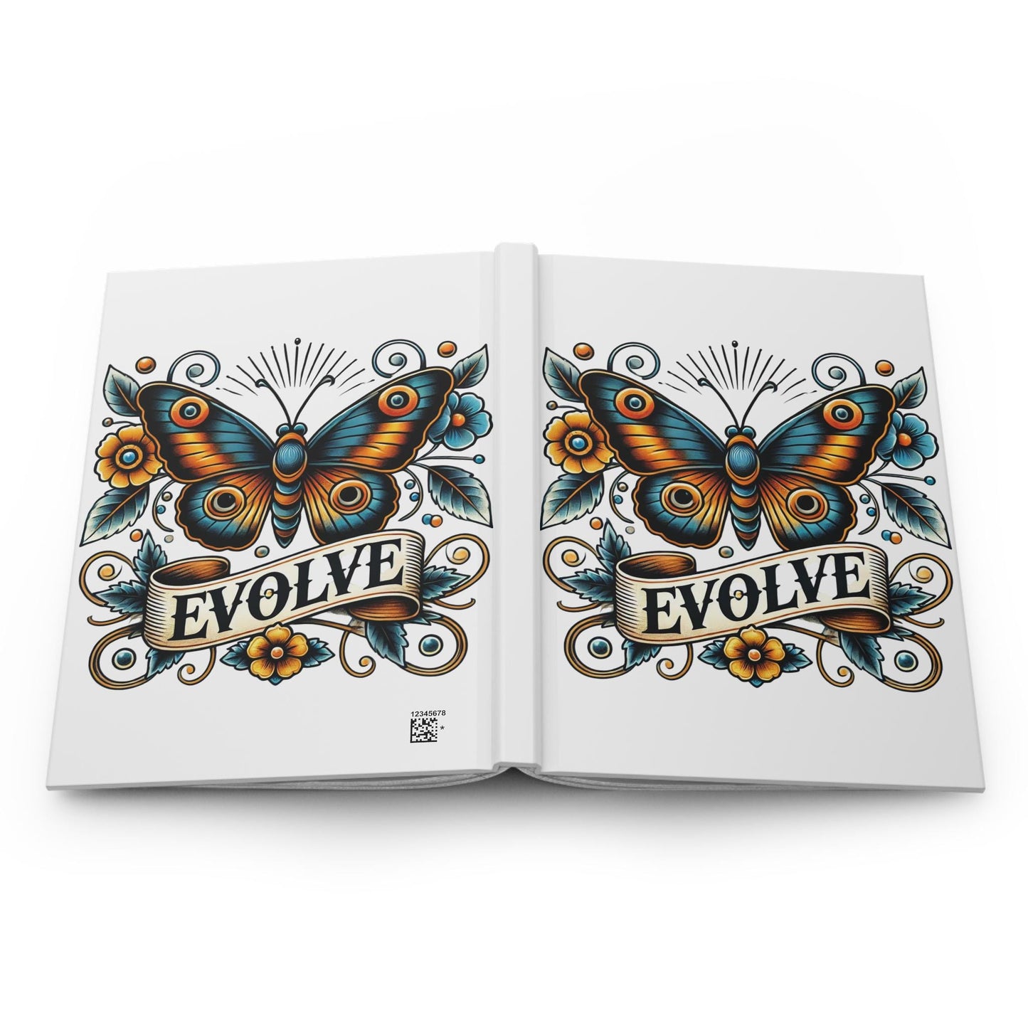 Butterly Journal Hardcover - EVOLVE Design - Vintage tattoo Charm Notebook, Book Lovers Gift, Retro Diary - Nature Journal - Literature