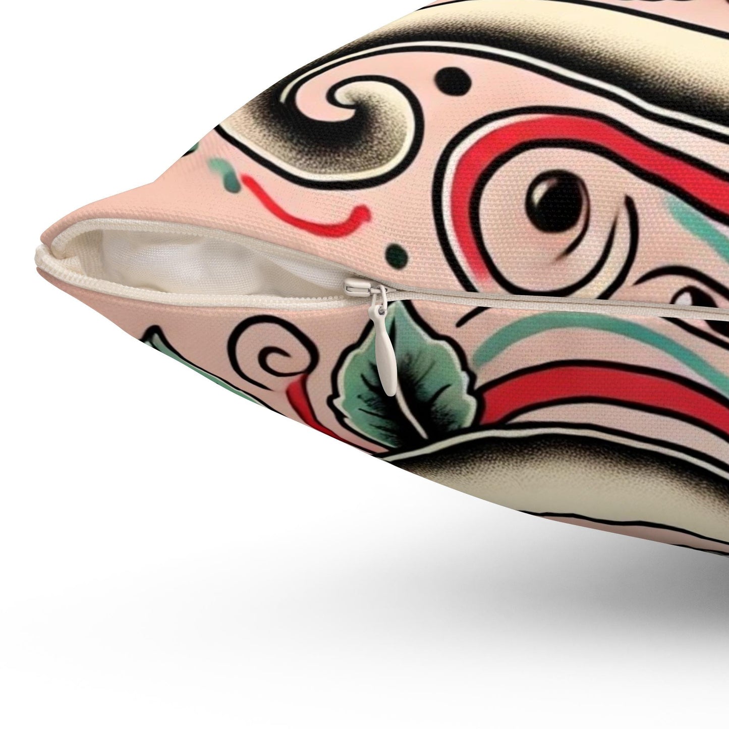 Cat Square Pillow, Vintage Tattoo Design, Retro Charm, Housewarming Gift, Spun Polyester Cushion Cover, Cat Lover, Soft Throw Pillow