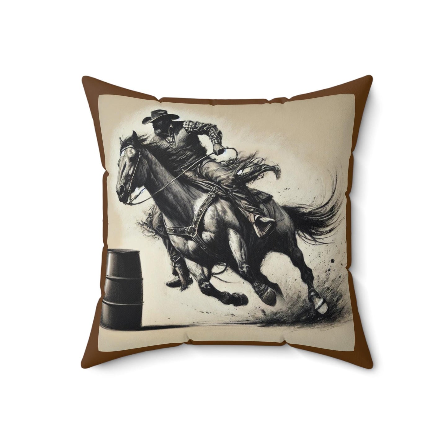 Copy of Square Throw Pillow, Charcoal Sketch Cowboy Bucking Bronco Original Design, Retro Western Charm, Rustic Home Decor Housewarming Gift