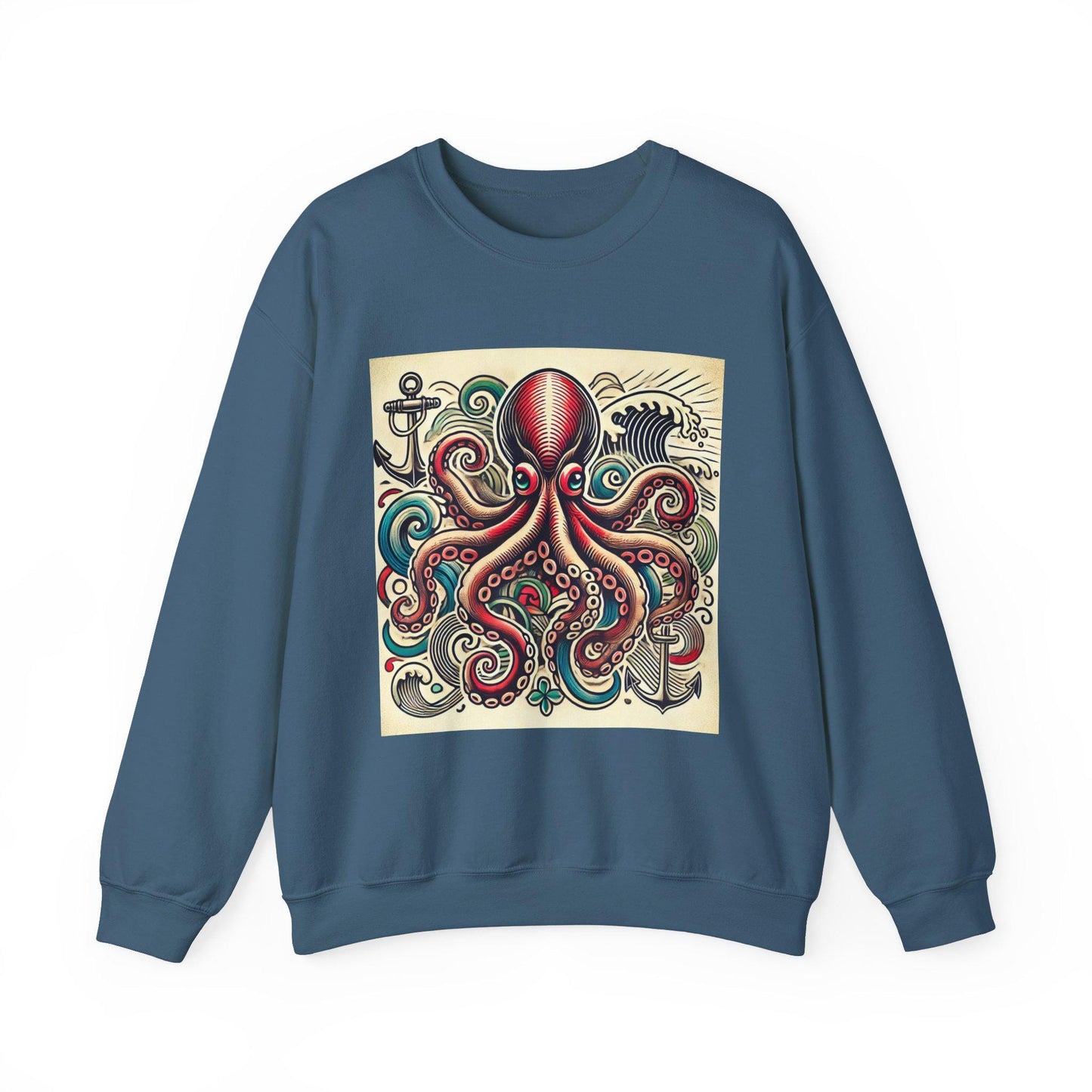 Octopus Sweatshirt, Nautical Sailor Tattoo Design, Unisex Crewneck Jumper, Vintage Sea Creature Pullover, Gift for Ocean Lover, Retro Style