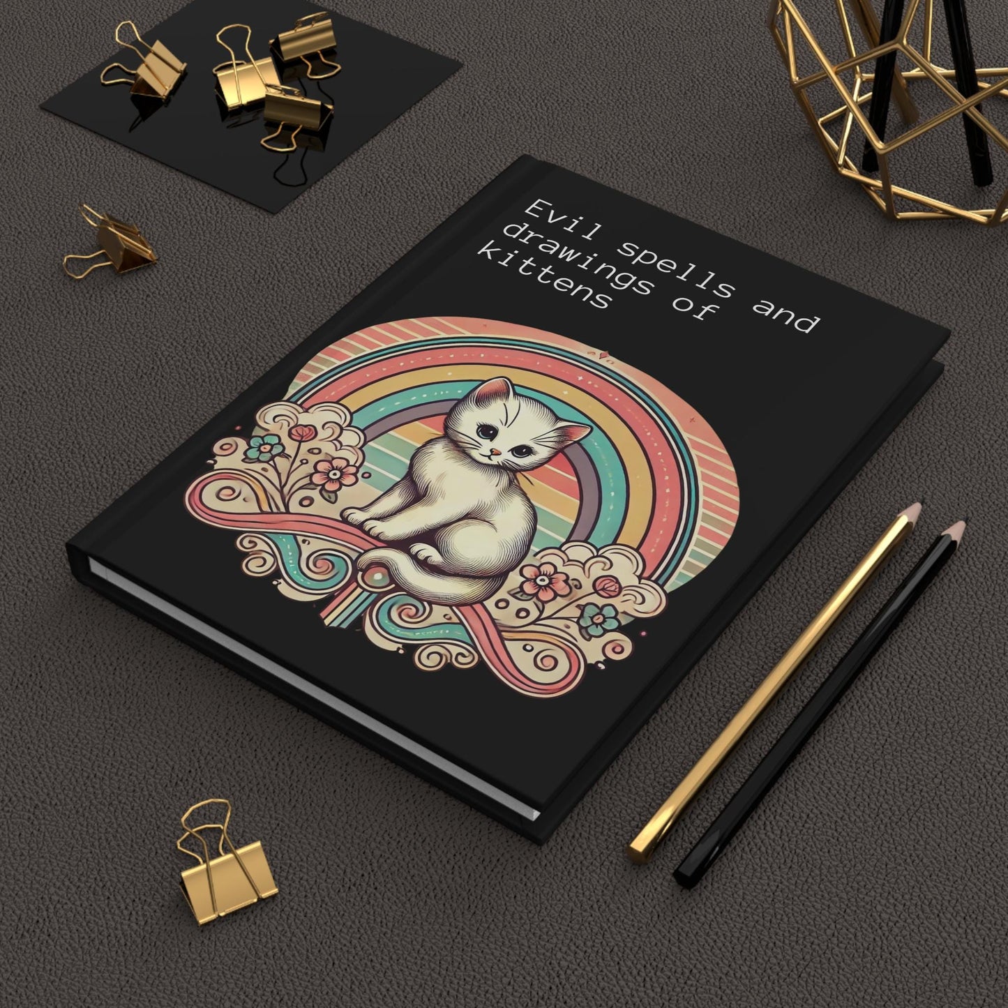 Cat Journal Hardcover - Funny Spells Vintage Design Matte Journal - Humorous Notebook, Book Lovers Gift, Retro Art Diary