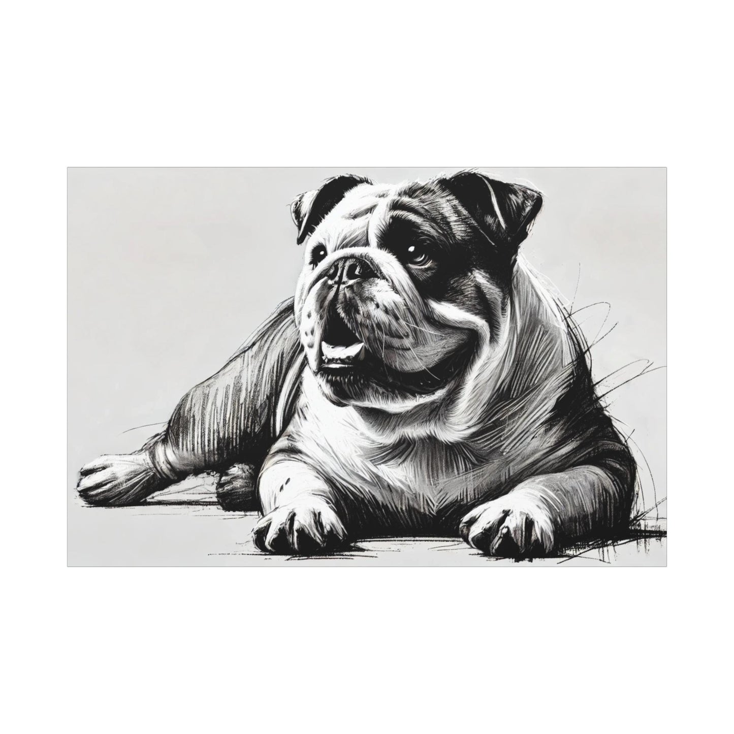 Bulldog Canvas, Original Charcoal Sketch Wall Art Home Decor, Matte Stretched Print, LGBT Housewarming Gift, Gay Bulldog Dog Lover