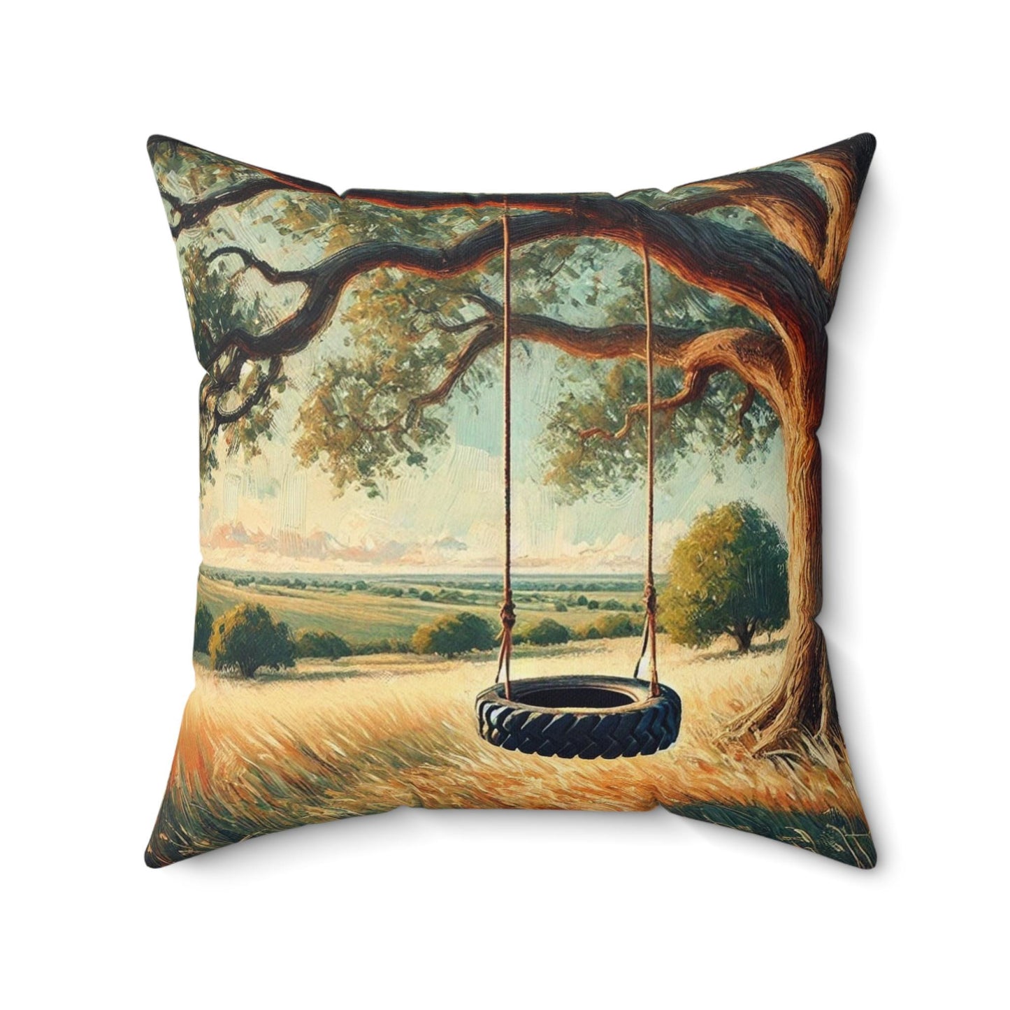 Square Pillow Modern Texas Hill Country Tire Swing Design, Housewarming Gift, Rustic Charm, Soft Throw Pillow, Home Decor, Art Lover Gift