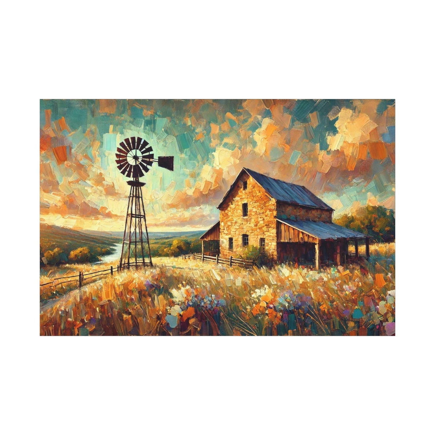 Original Impressionist Hill Country Canvas Print, Matte Stretched Art, 7 Sizes Available, Wall Decor, Landscape Painting, Home Office Decor