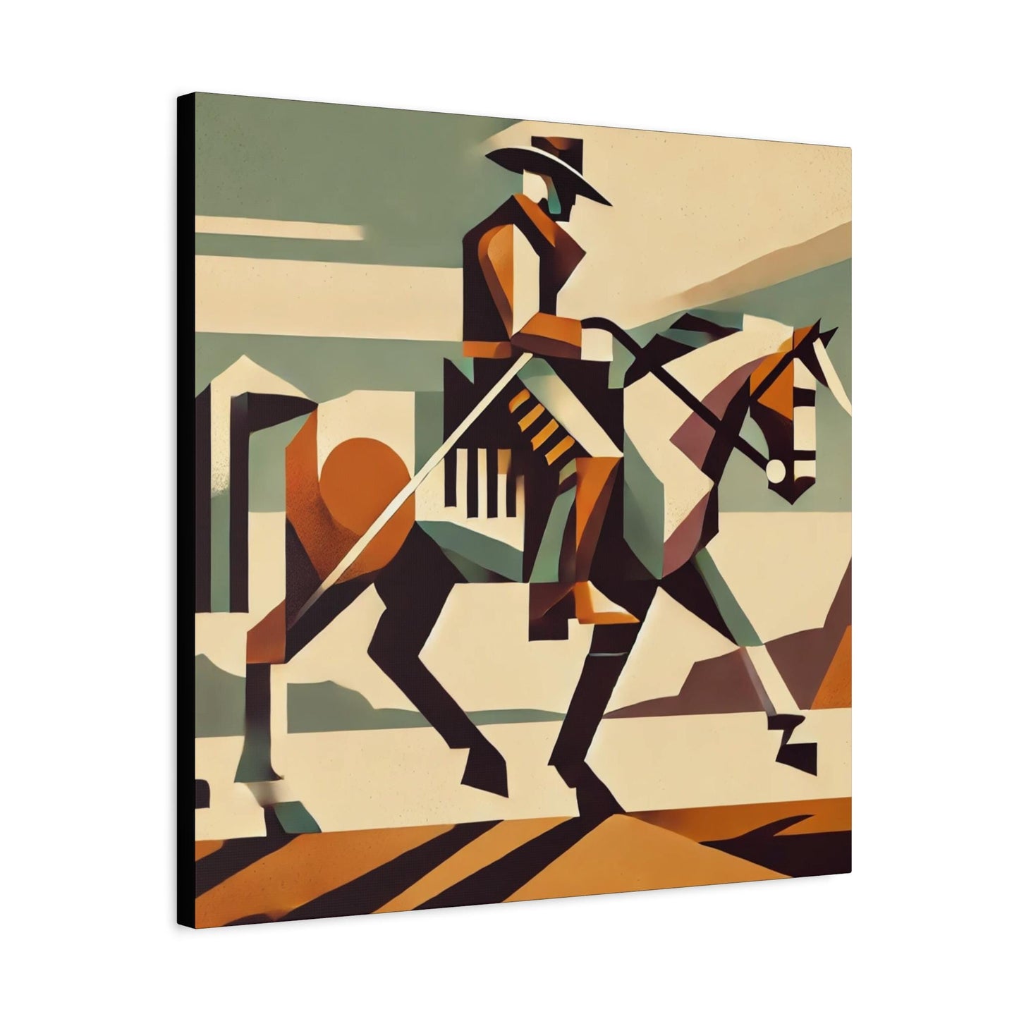 Canvas Print, Cowboy Southwestern Cubist Design, Rustic Home Decor, Animal Lover Gift, Nature Inspired Print, Matte Stretched Wall Art