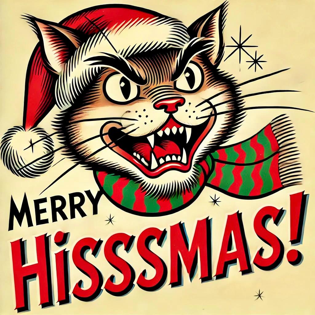 Funny Christmas Cat Unisex Heavy Blend™ Crewneck Sweatshirt, Merry HIsssmas, Cat Lovers Gift, Cat Parents