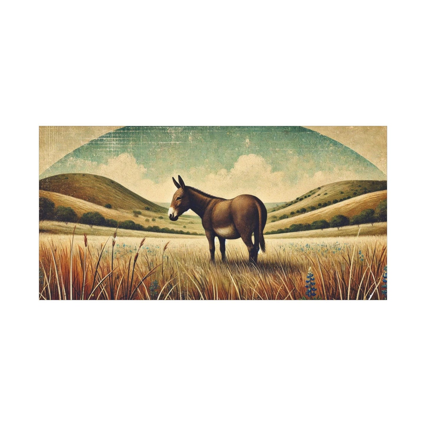 Original Primitive Folk Art Mule Canvas Print, Matte Stretched Art, 7 Sizes Available, Wall Decor, Landscape Painting, Home Office Decor