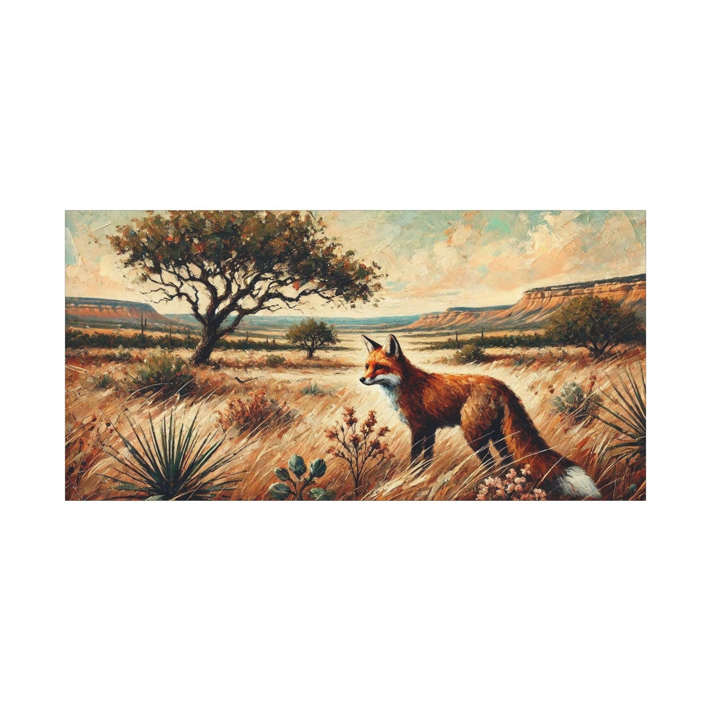 Original Modern Impressionist Fox Canvas Print, Matte Stretched Art, 7 Sizes Available, Wall Decor, Landscape Painting, Home Office Decor