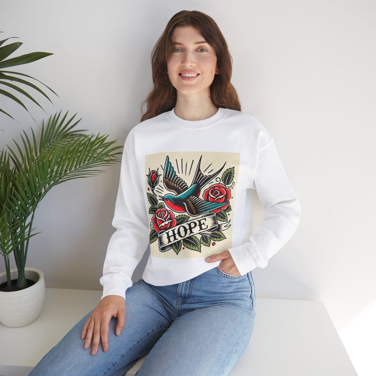 Vintage Tattoo Sweatshirt, HOPE Tattoo Design, Unisex Crewneck Jumper, Vintage Pullover, Gift for Tattoo Lover, Retro Style