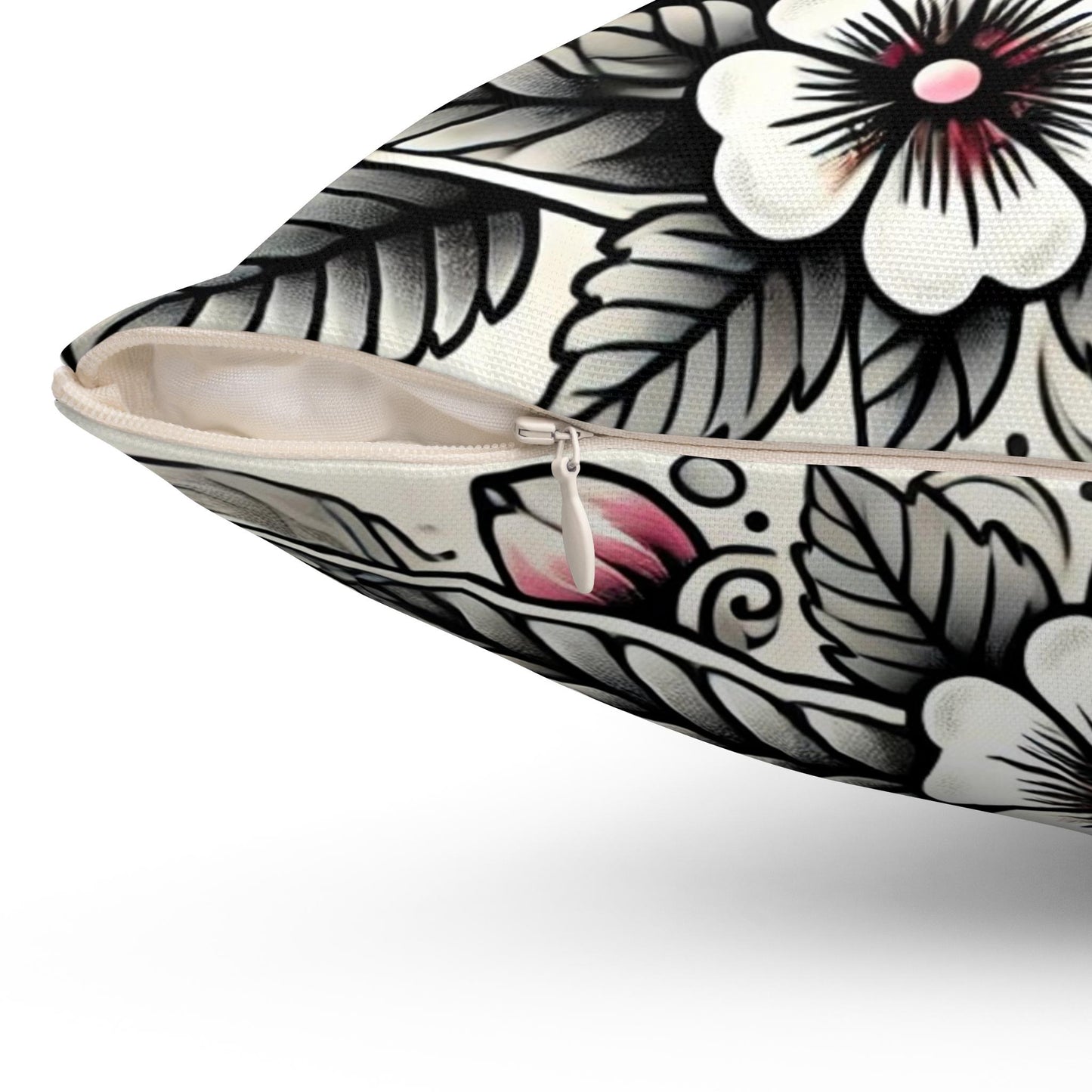 Rabbit Square Pillow, Vintage Tattoo Design, Retro Charm, Housewarming Gift, Spun Polyester Cushion Cover, Nature Lover, Throw Pillow