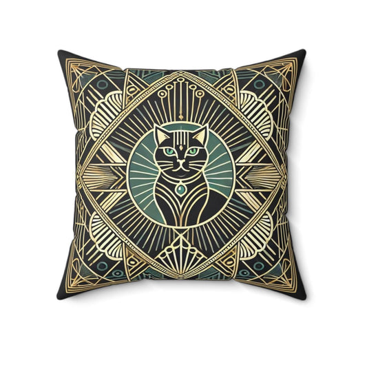 Art Deco Square Pillow, Vintage Cat Design, Retro Charm, Housewarming Gift, Spun Polyester Cover, Gift for Cat or Art Lover, Throw Pillow
