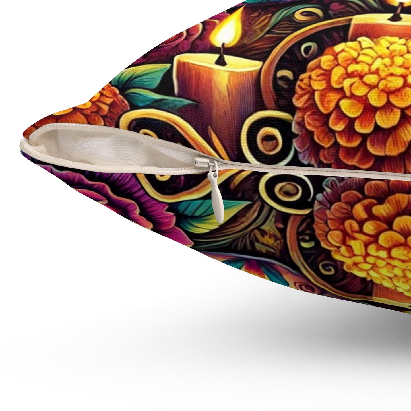 Day of the Dead Square Pillow, Sugar Skulls, Dia de los Muertos Decor, Halloween Pillow, Day of the Dead Gift, 14x14 Pillow