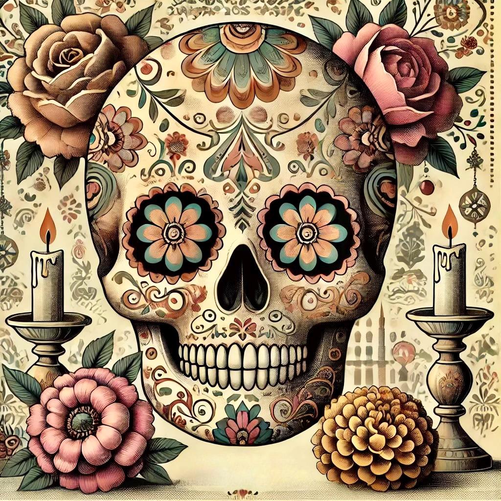 Day of the Dead Square Pillow, Colorful Sugar Skulls, Dia de los Muertos Decor, Halloween Pillow, Day of the Dead Gift, 14x14 Pillow