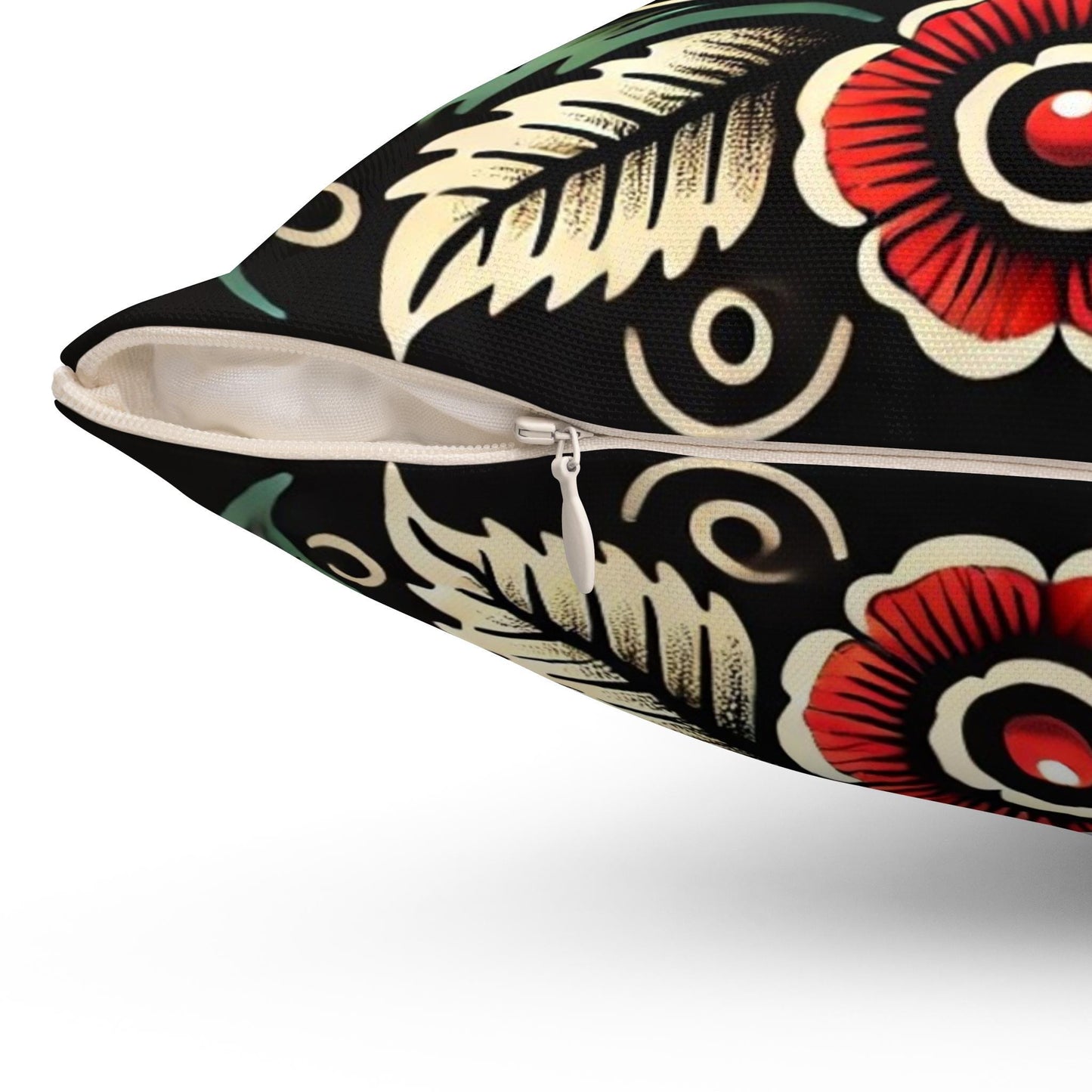 Ladybug Square Pillow, Vintage Tattoo Design, Retro Charm, Housewarming Gift, Spun Polyester Cushion Cover, Nature Lover, Soft Throw Pillow