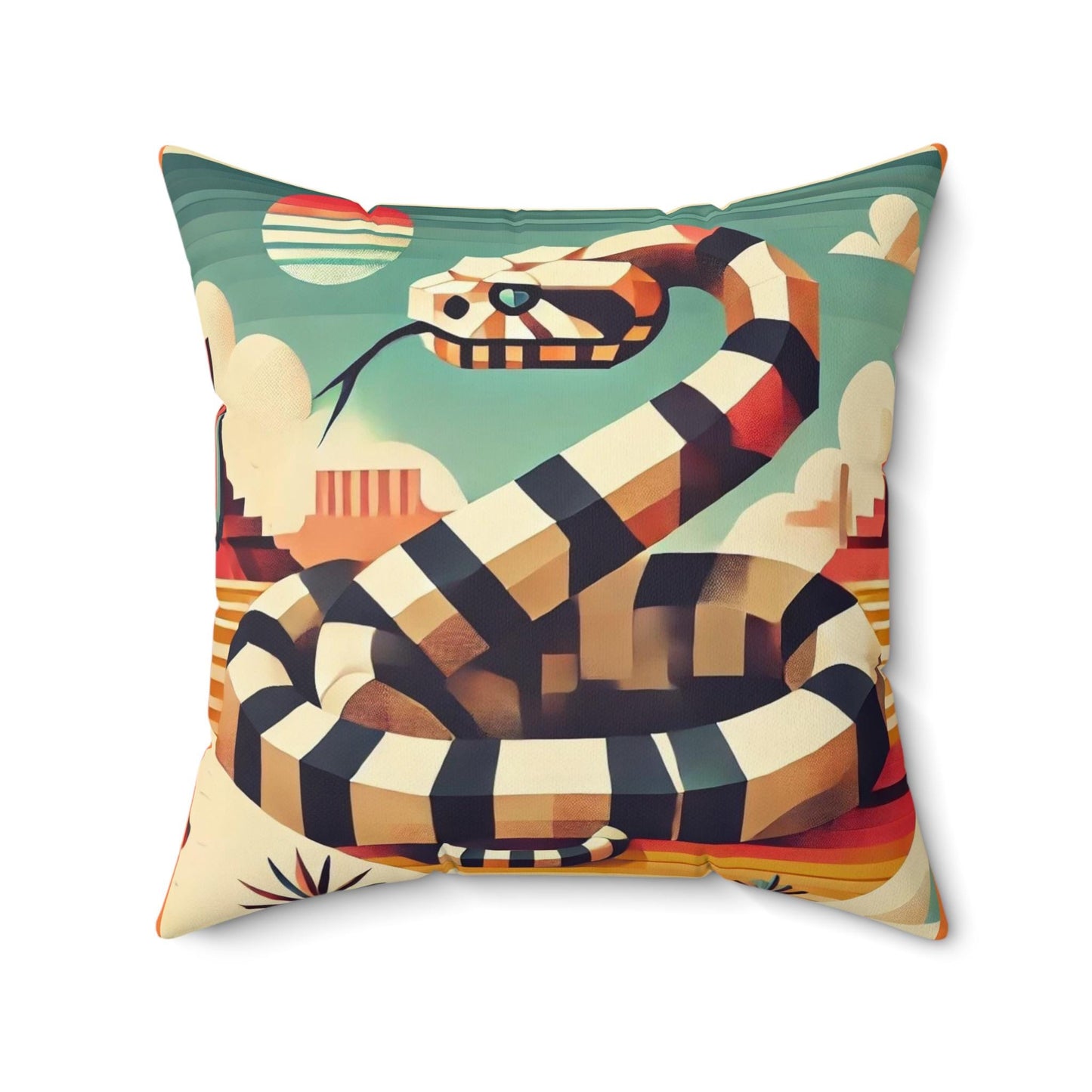 Square Pillow Modern Southwestern Rattlesnake Design, Housewarming Gift, Retro Rustic Charm, Soft Throw Pillow, Home Decor, Art Lover Gift