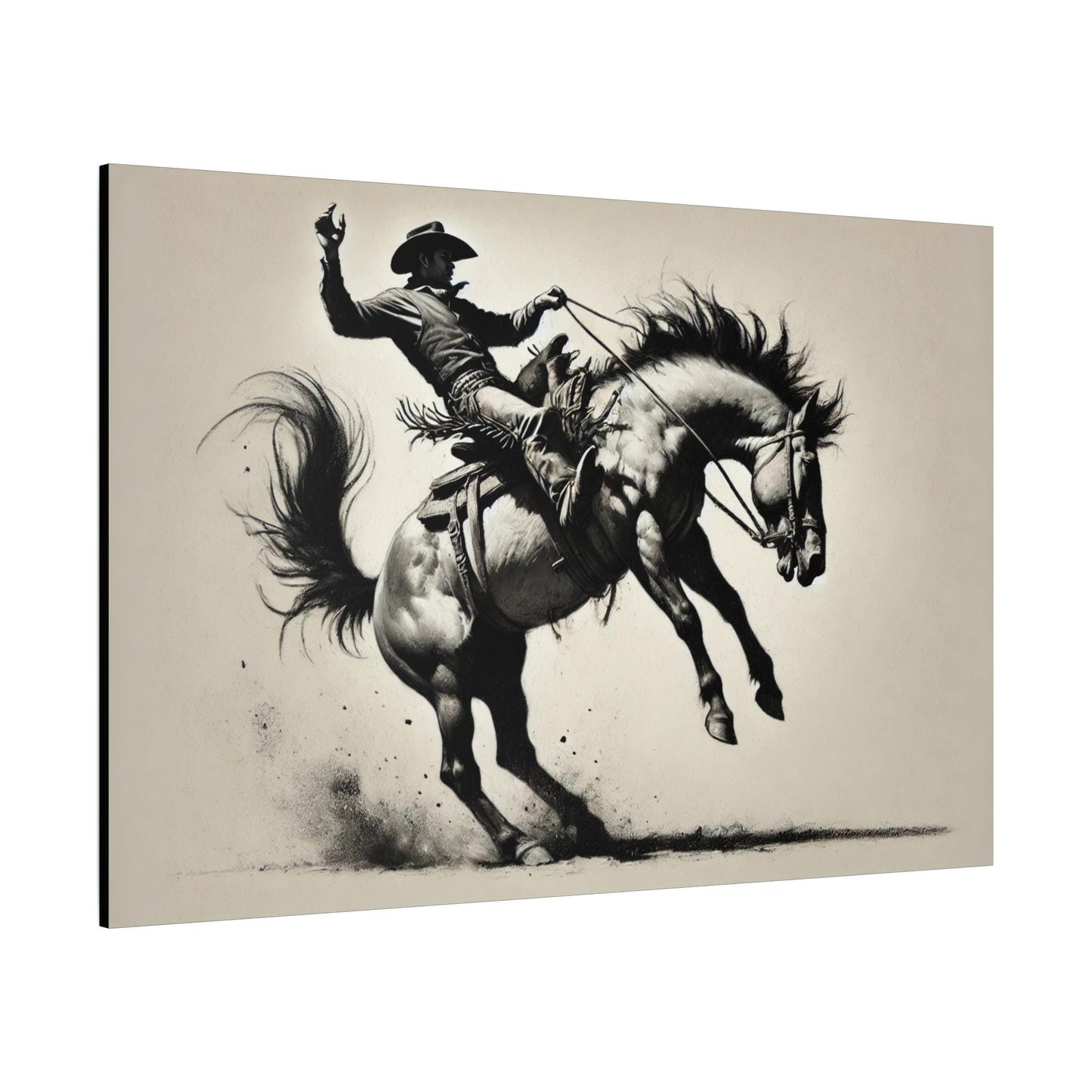 Cowboy Canvas Print, Original Charcoal Sketch, Bucking Bronco, Modern Western Matte Stretched Art, Home & Office Wall Decor, 7 Custom Sizes