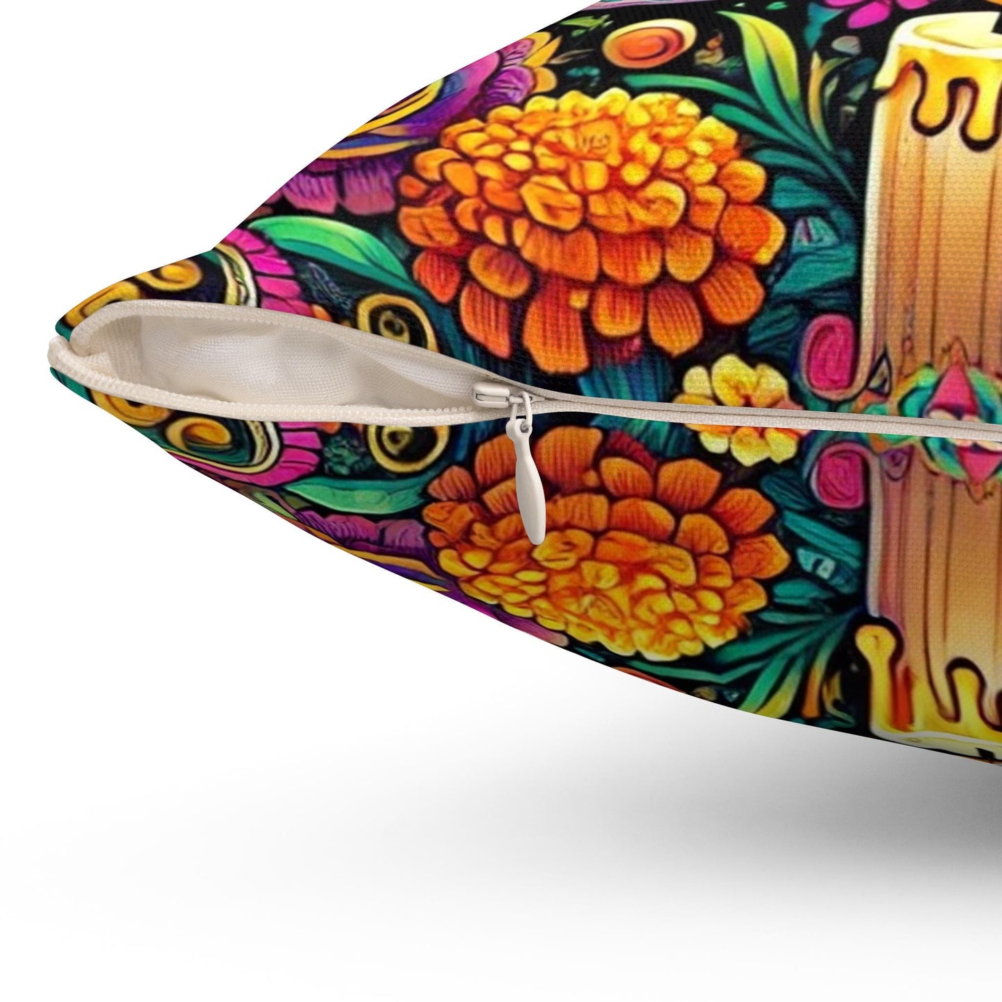 Day of the Dead Square Pillow, Colorful Sugar Skulls, Dia de los Muertos Decor, Halloween Pillow, Day of the Dead Gift, 14x14 Pillow