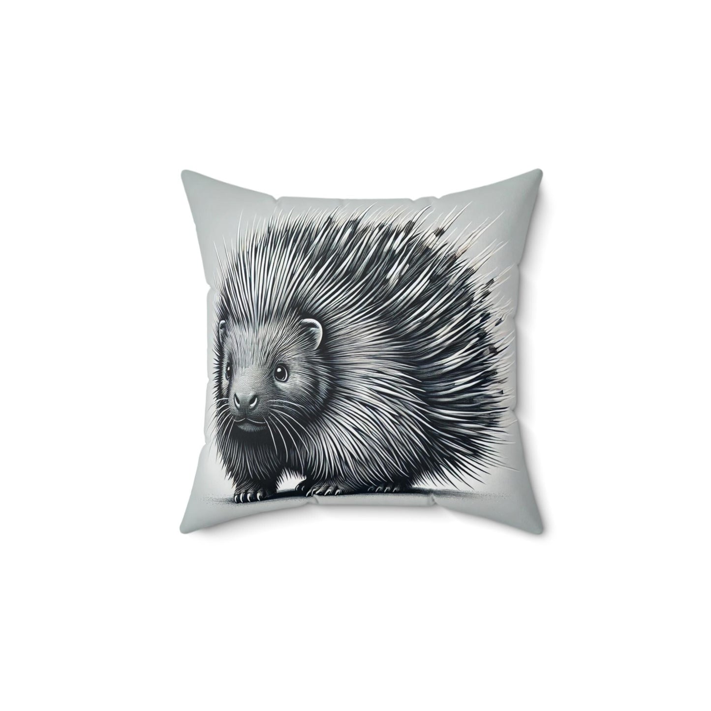 Square Pillow Cuddly Porcupine Design, Unique Housewarming Gift, Retro Charm, Soft Accent Throw Pillow, Fun Home Decor, Animal Lover Gift