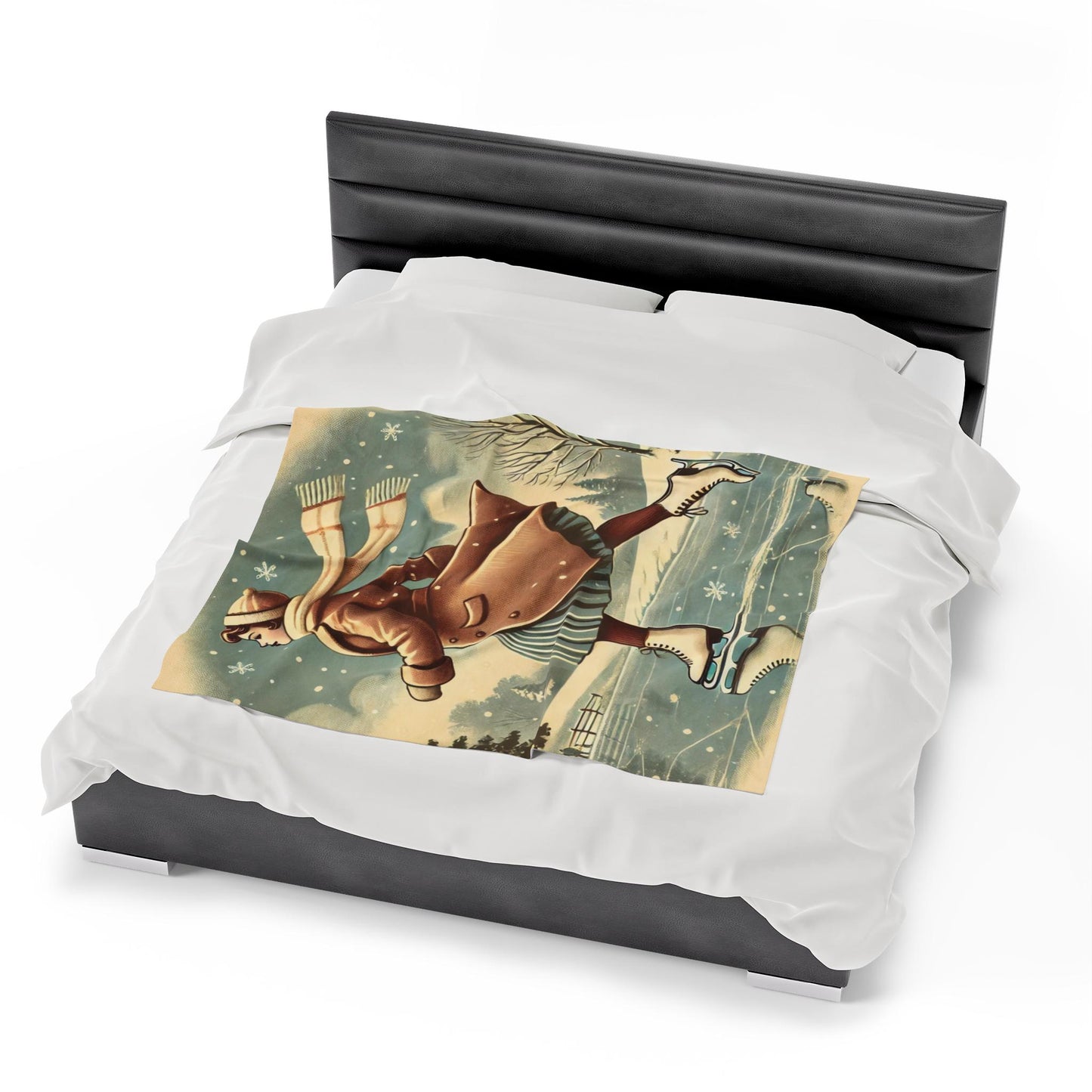 Plush Winter Blanket, Ice Skating Design, Soft Fleece Throw, Housewarming Gift, Holiday Home Decor, Christmas Theme, Warm Bedding