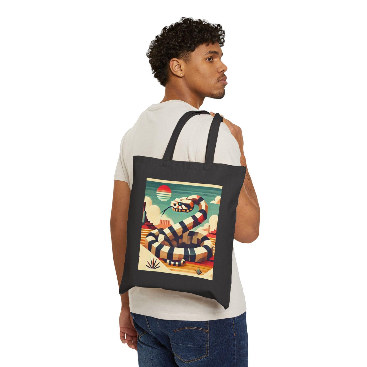 Canvas Tote Bag, Modern Southwestern Rattlesnake Design, Eco-Friendly Bag, Book Lover Gift, Reusable Shopping Bag, Snake Lover