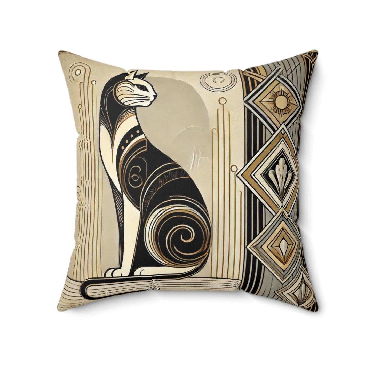Art Deco Square Pillow, Vintage Cat Design, Retro Charm, Housewarming Gift, Spun Polyester Cover, Gift for Cat or Art Lover, Throw Pillow