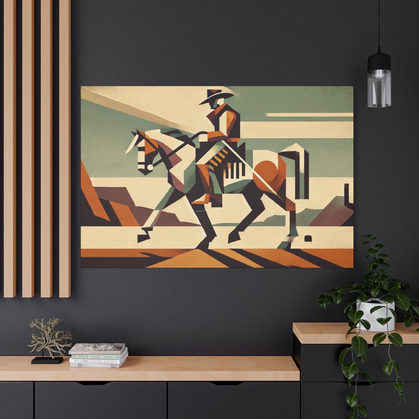 Canvas Print, Original Modern Cubist Cowboy Horse, Matte Stretched Art, 7 Sizes, Landscape Painting, Southwestern Home & Office Wall Decor