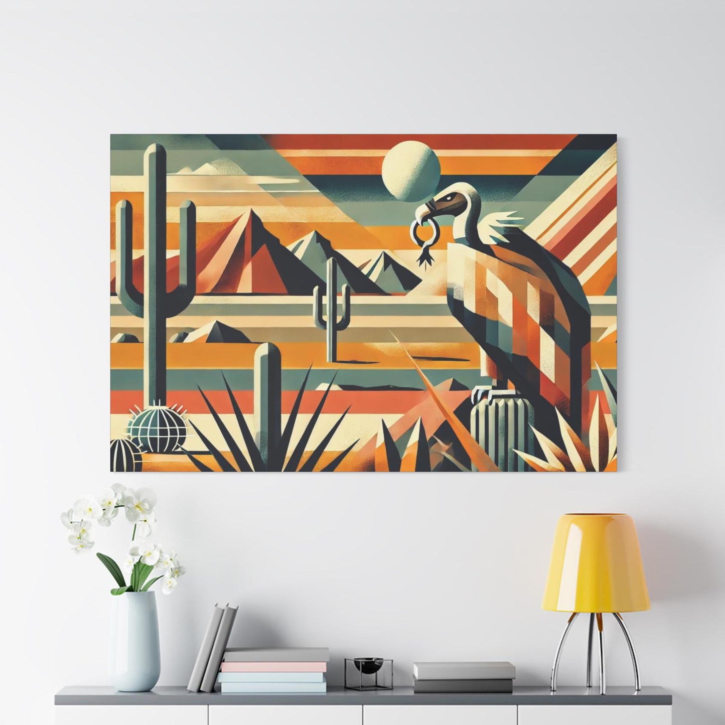 Original Modern Cubist Vulture Canvas Print, Matte Stretched Art, 7 Sizes Available, Wall Decor, Landscape Painting, Home Office Decor