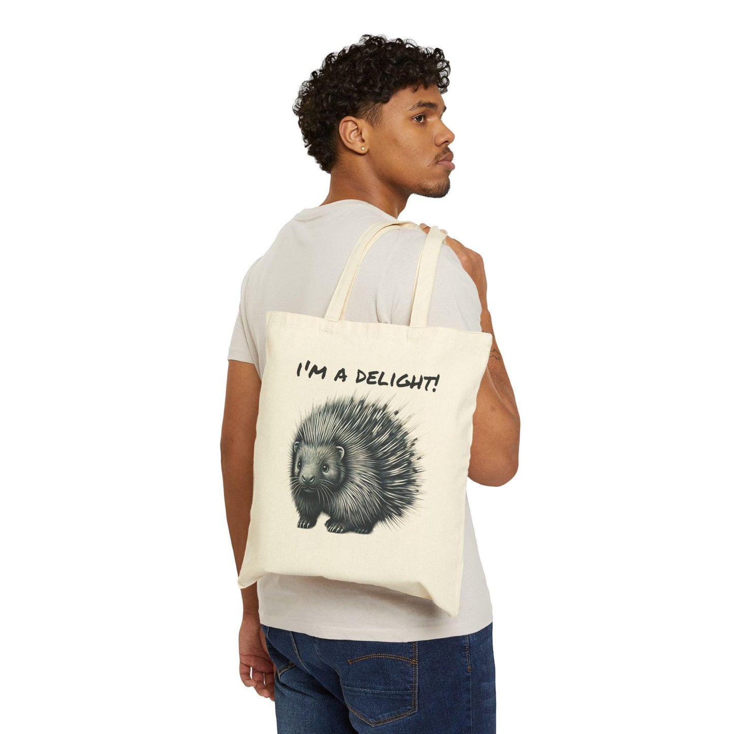 Canvas Tote Bag, Funny Porcupine Design, Eco-Friendly Bag, Book Lovers Gift, Reusable Grocery Shopping, Nature Lover Reusable Bag