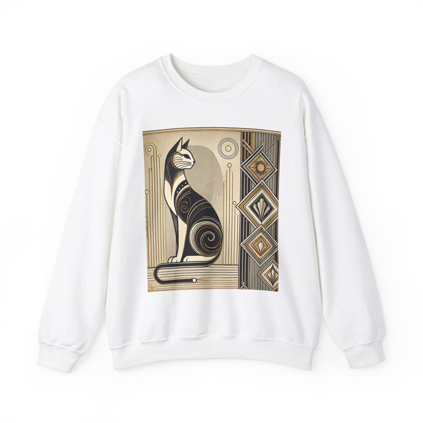 Cat Sweatshirt, Art Deco Design, Unisex Crewneck Jumper, Vintage Pullover, Gift for Cat Lover, Retro Style
