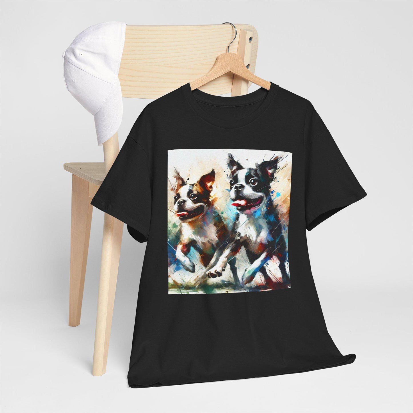 Dog Tee, Boston Terrier Modern Watercolor Design, Unisex LGBT Boston Dog Lover Gift, Gay Graphic Top, Unisex Heavy Cotton T-shirt, 7 Colors